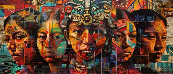 Mexica Identity Mural of Young Chicano Mesoamericans