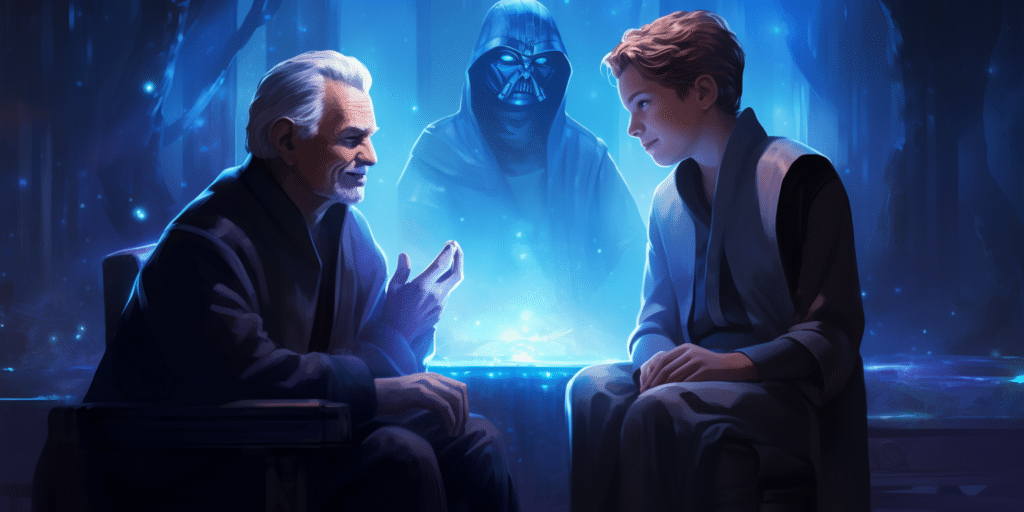 Chancellor Palpatine manipulating young Anakin Skywalker